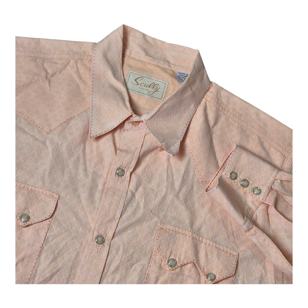 Scully Pearl Snap Western Shirt Long Sleeve Cowboy Double Pocket Orange Men's‎ L